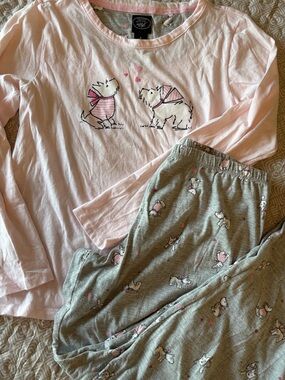Laura Ashley Pink Top and Gray Puppy Print Pajama Set Small